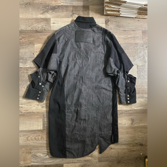 Diesel Patchwork Denim Shirt Dress Black Women's XXS (0) Oversized Fits M/L - Picture 10 of 13